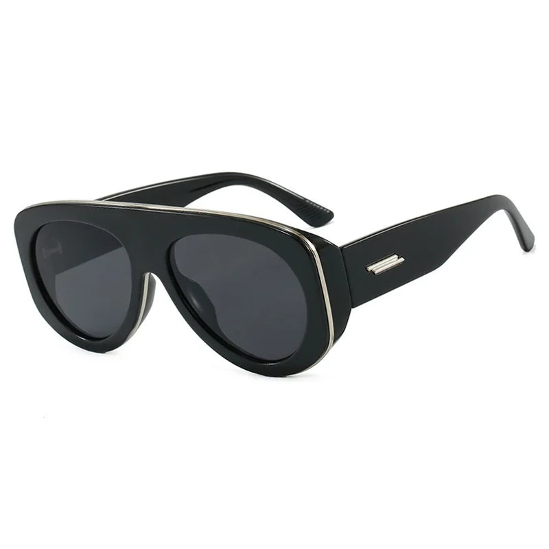 Vintage thick frame stripe oval sunglasses for women