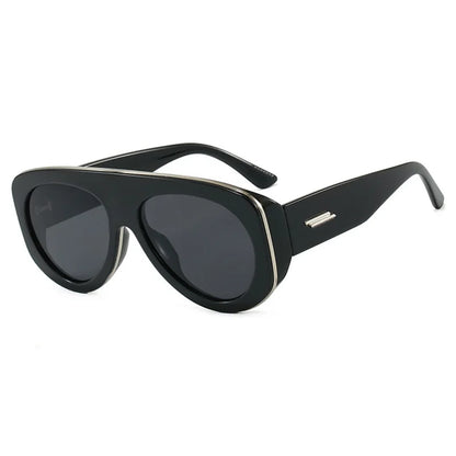 Vintage thick frame stripe oval sunglasses for women
