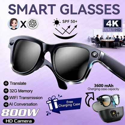 New 800W 4K HD Camera AI Smart Glasses 32G Recording
