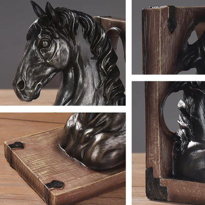 European Retro Horse Head Bookstopper Shelf Decor