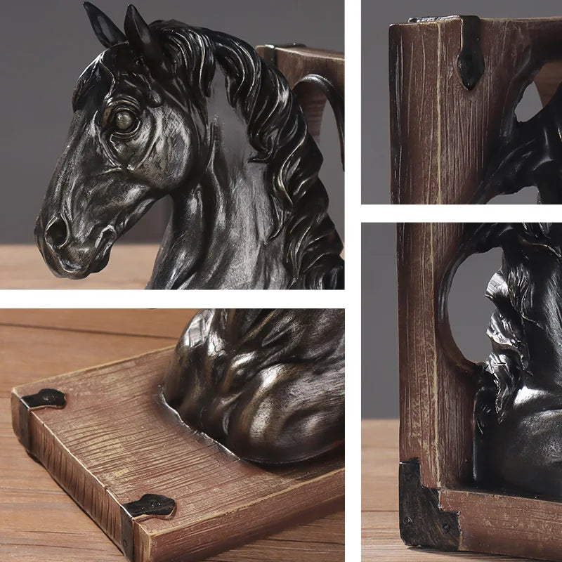 European Retro Horse Head Bookstopper Shelf Decor