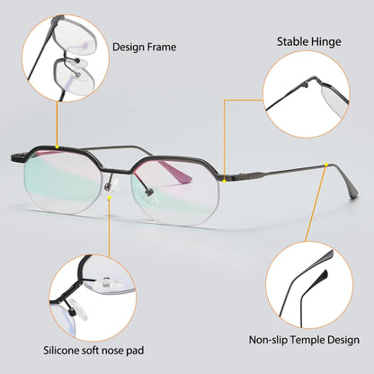 Retro Polygon Sunglasses Men Metal Semi Rimless