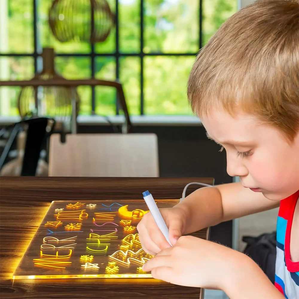LED Note Board DIY Acrylic Night Light 7 Pens Drawing Board