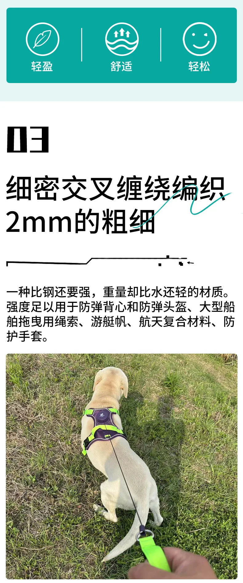 Automatic retractable dog leash with chest and back strap
