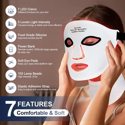 Silicone LED Mask Face With Neck 7 Colors LED Photo