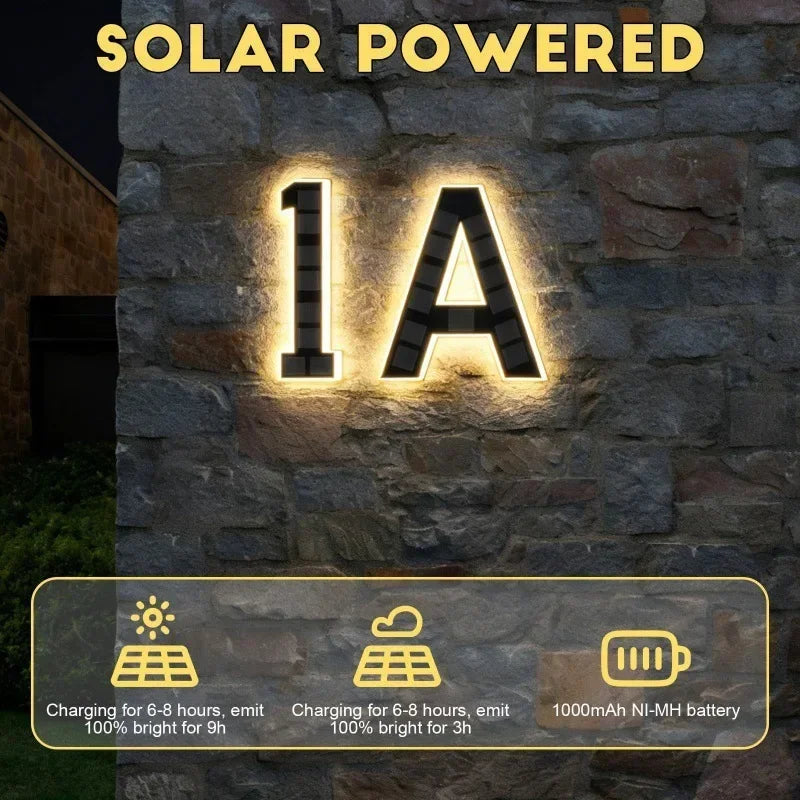 LED Solar House Number Light Waterproof Address Plate