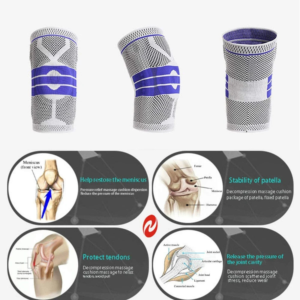 Silicone Padded Knee Pads Supports Brace Basketball Fitness