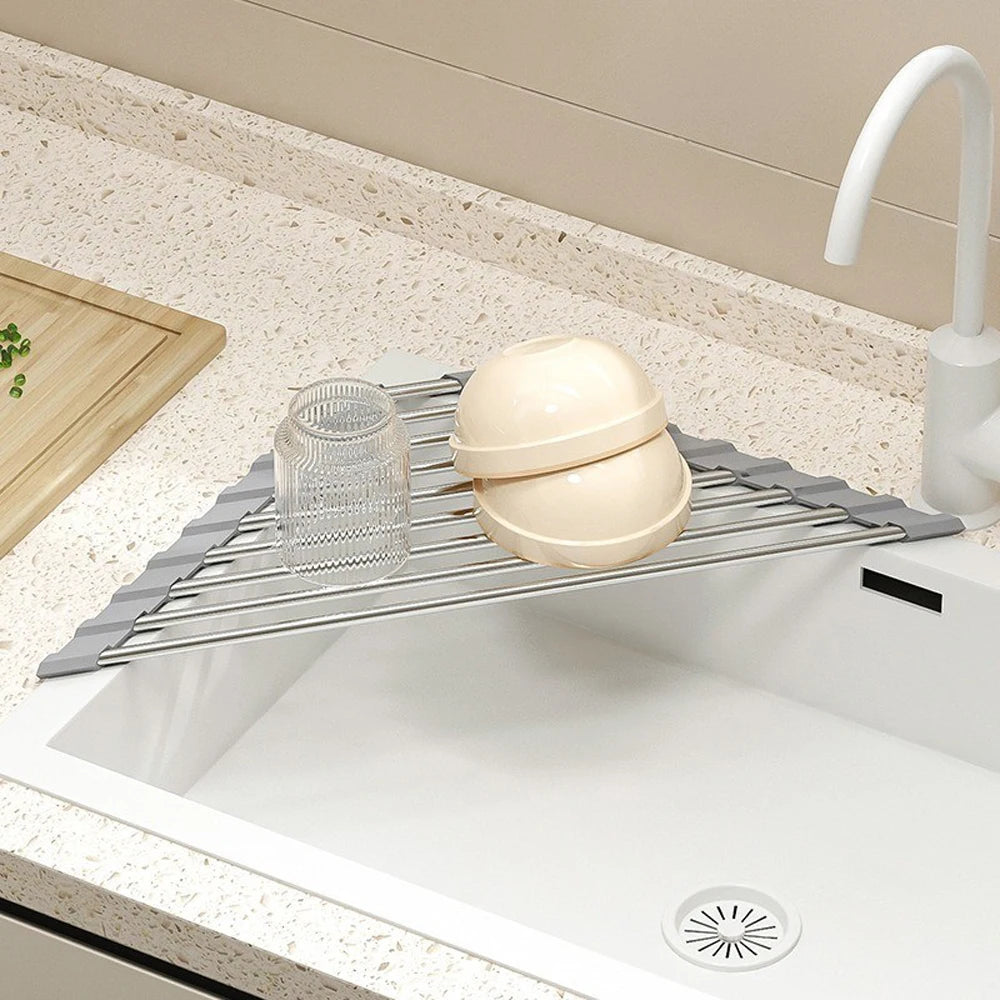 Roll Up Triangle Dish Drying Rack Kitchen Sink Organizer