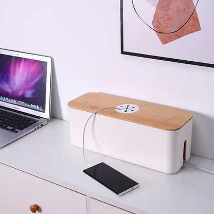 Wooden Cable Storage Box Power Line Storage Case