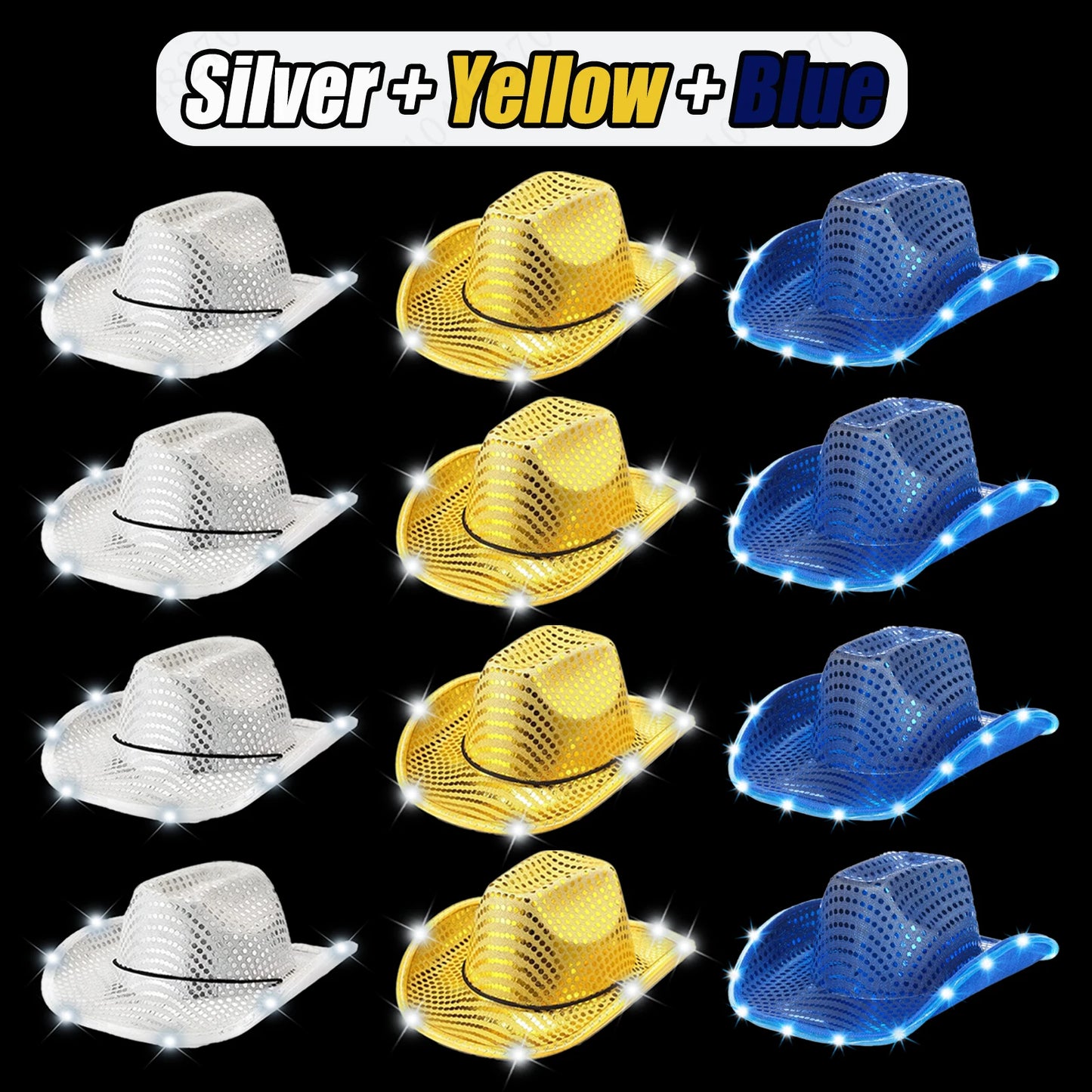 LED Cowboy Hats Bulk for Wedding Lighting up Party Hats