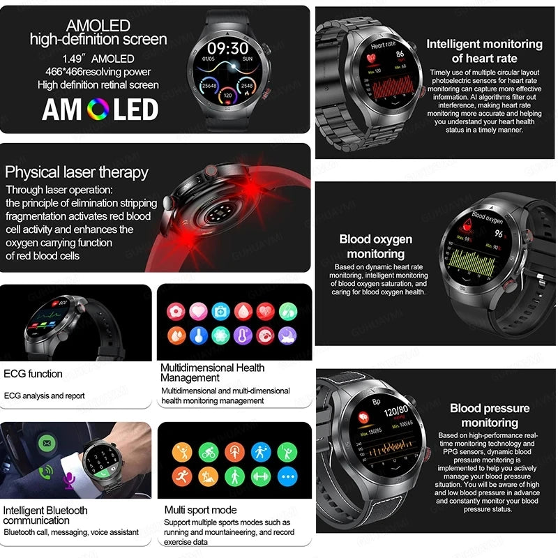 2025New Laser Therapy ECG+PPG Smartwatch For Men Women