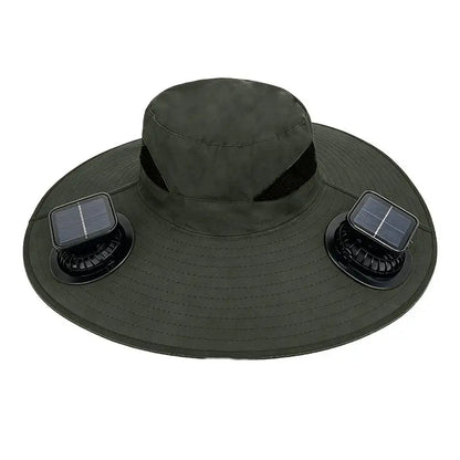 Large Size Quick Dry Bucket Hat With Solar Powered Fan USB Charging