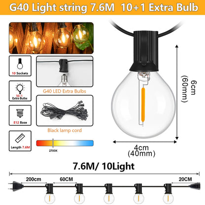 Garland String Lights LED Outdoor Patio String Lights