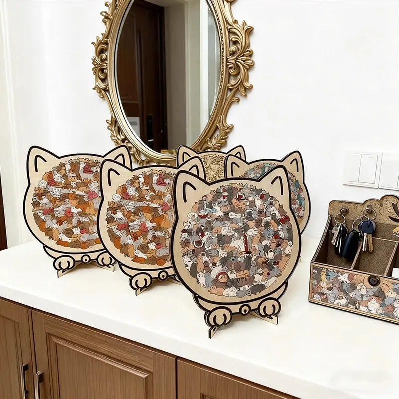 Colored Cat Shaped Wooden Jigsaw Puzzle, Cats Shaped
