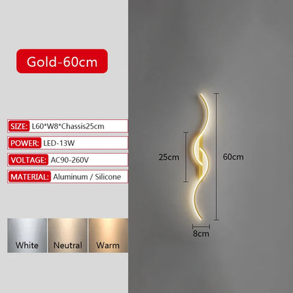 Long Strip LED Wall Lamp Modern Remote Control Dimming Living Roomdecor