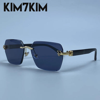 Square Rimless Photochromic Sunglasses Men Vintage