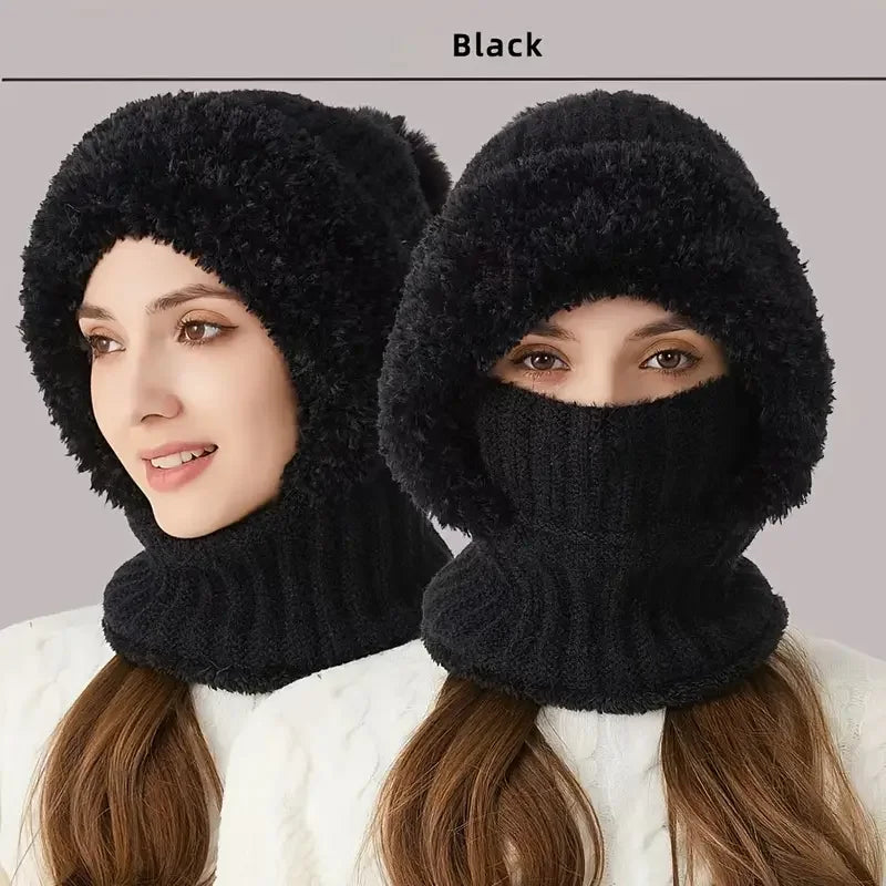 Thermal Fleece Knit Beanie with Ear Covers All-in-One