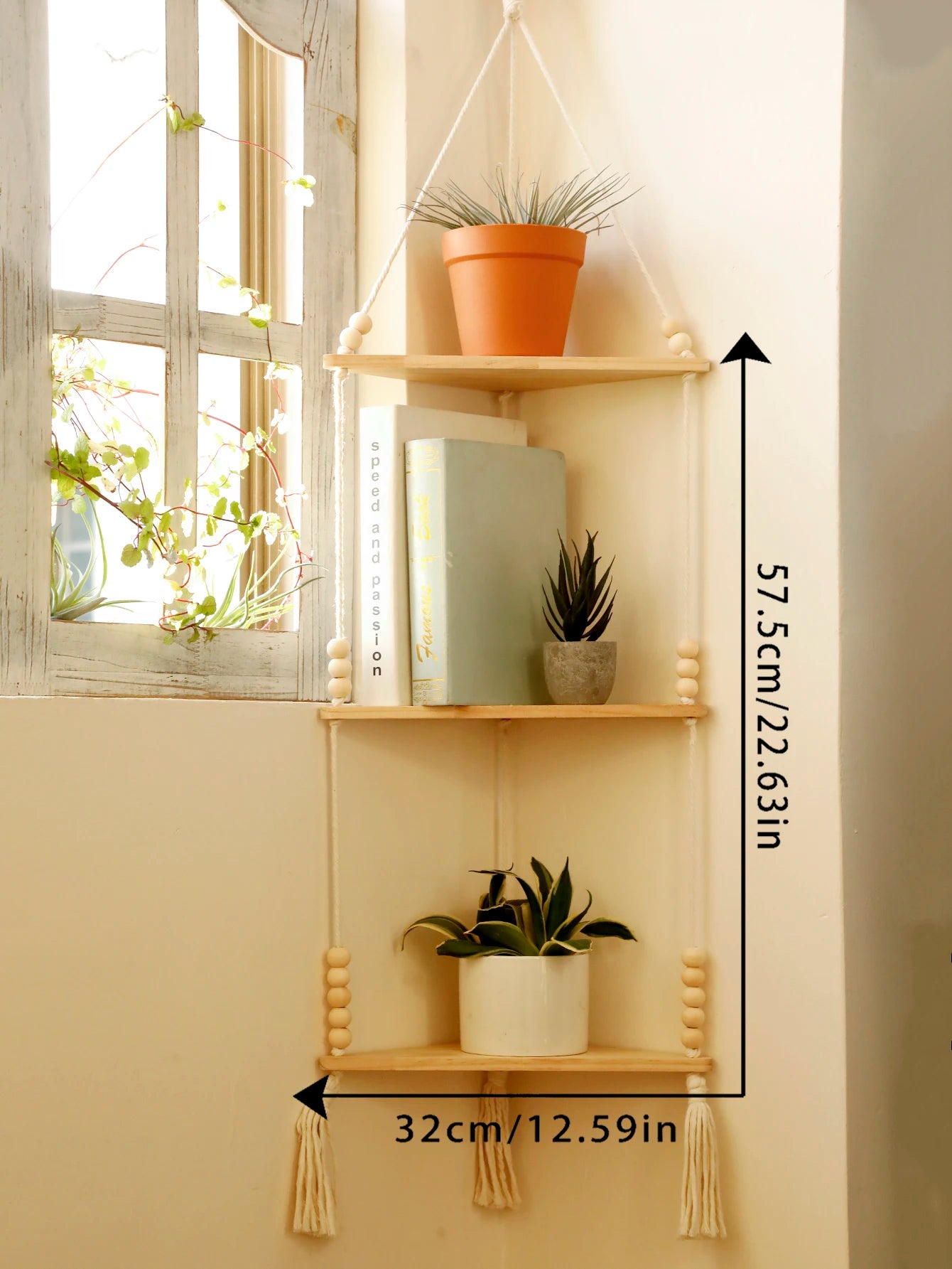 Floating Wall Shelf Wood Triangle Corner Display Stand