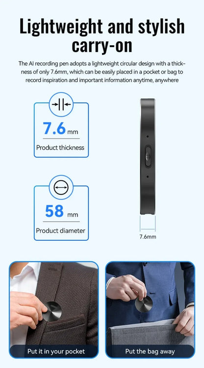 8-128GB Magnetic AI Voice Recorder ChatGPT Intelligent Translation