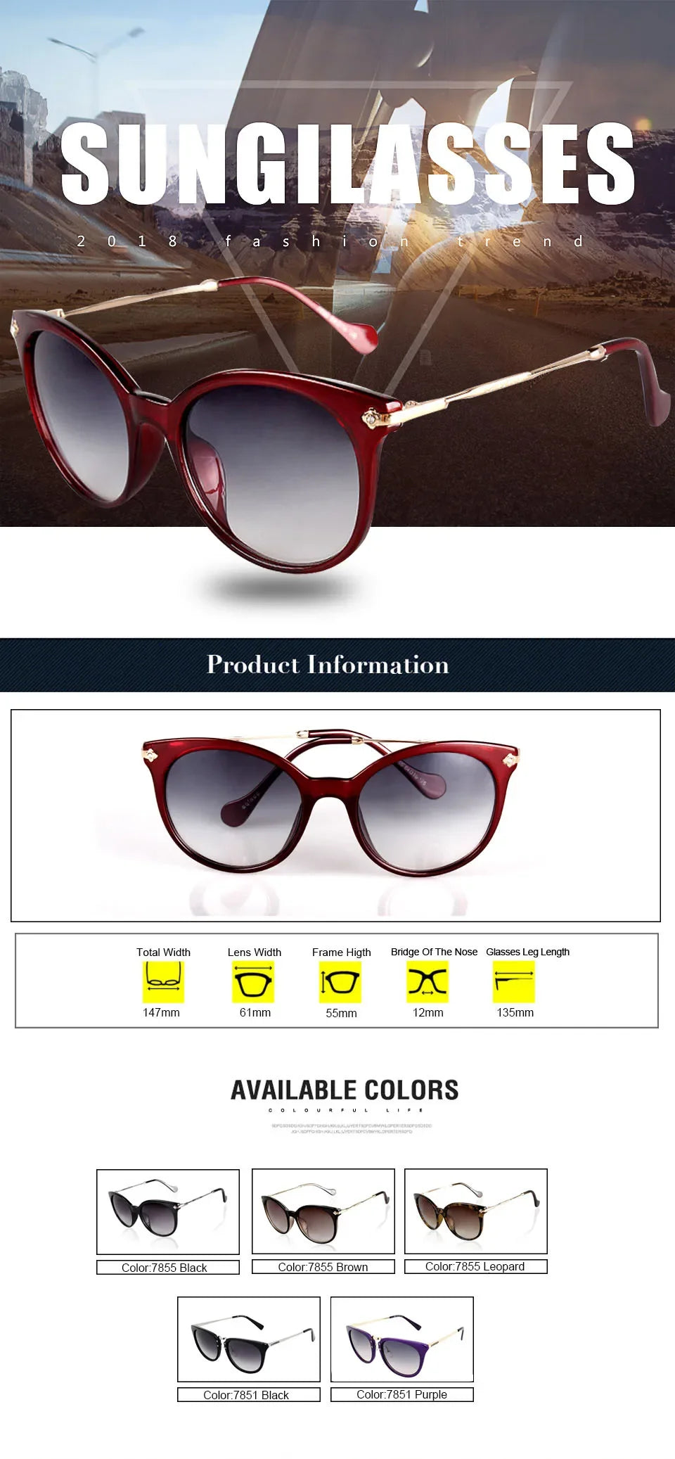 TAGION Fashion Unisex Cat Eye Plastic Frame Sunglasses
