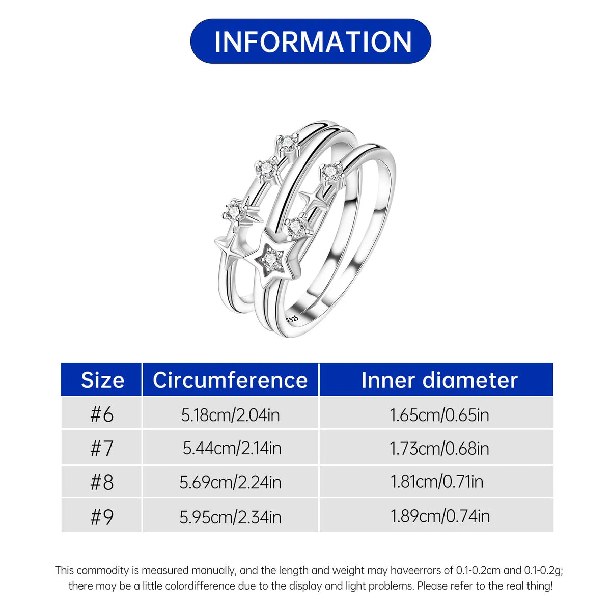925 Sterling Silver Three-Ring Stackable Ring for Women