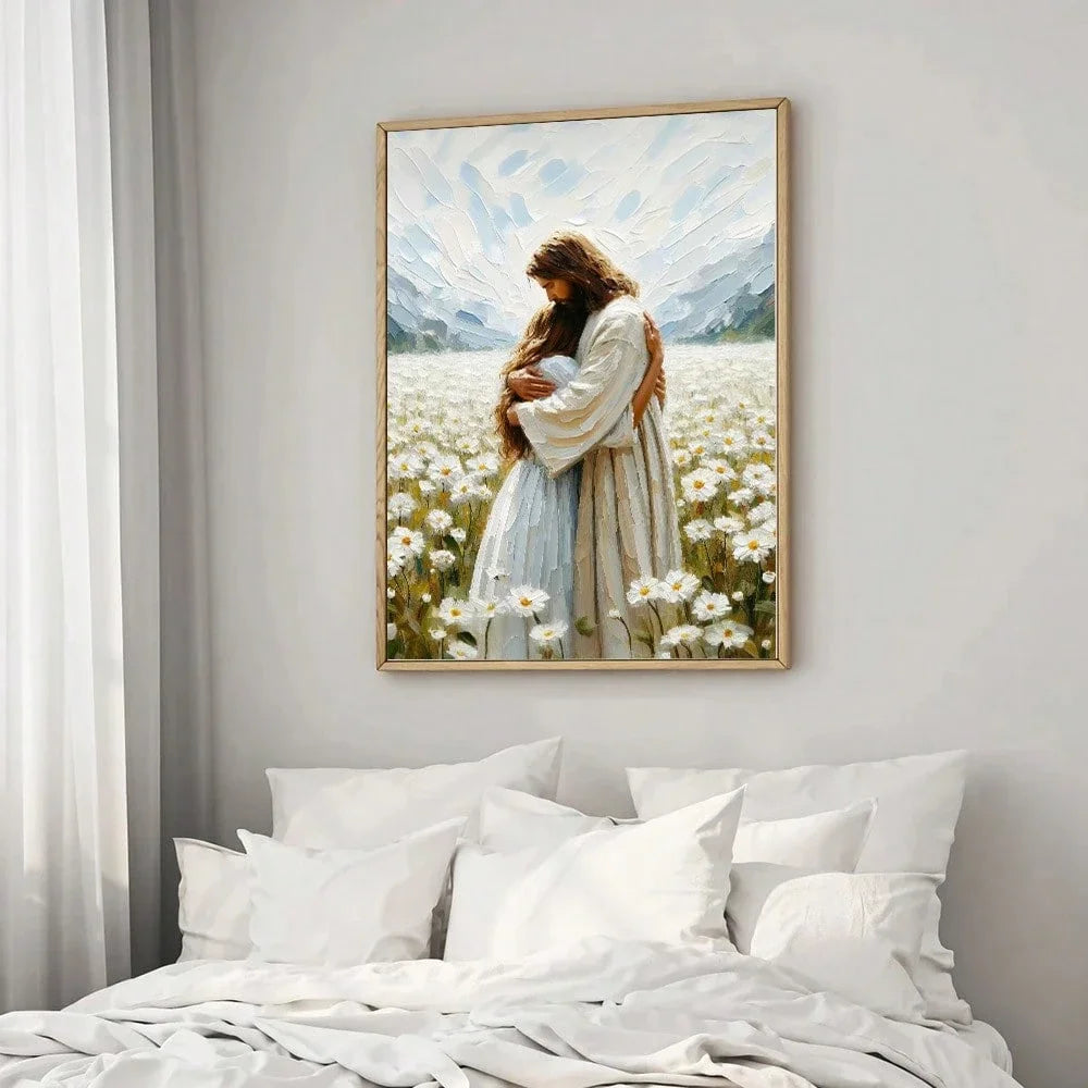 Jesus hugs girl canvas painting poster home decoration
