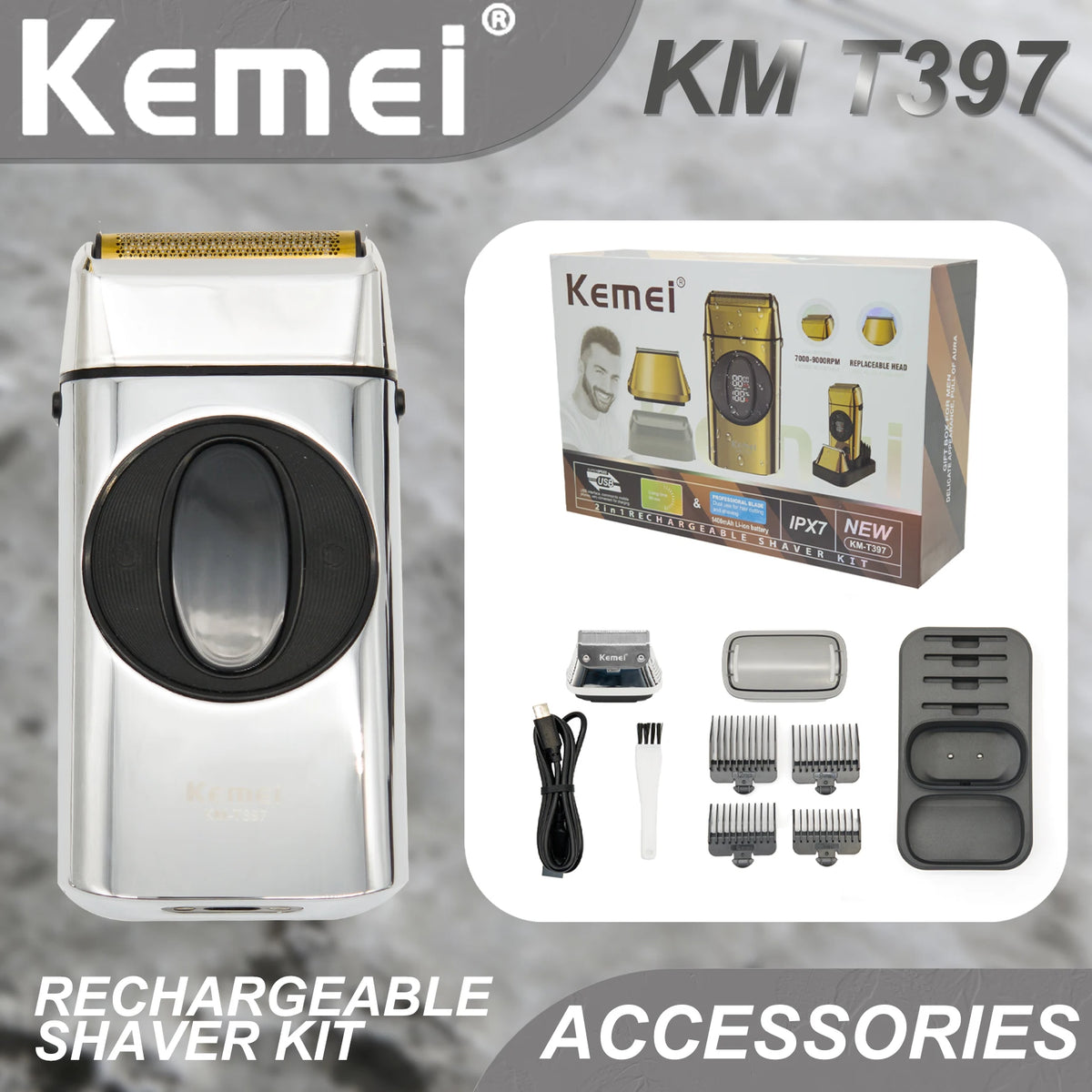 Kemei Beard Trimmer Professional Hair Trimmers IPX7 Beard Shaver
