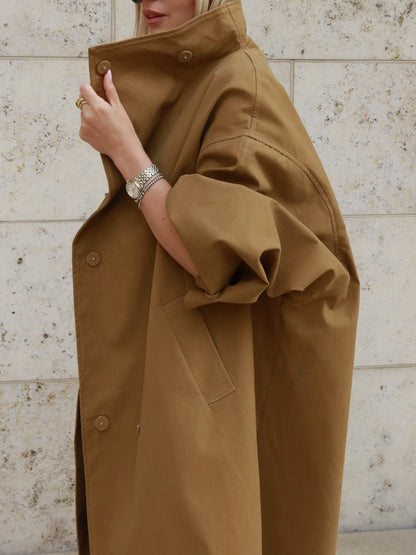 Casual Solid Long Trench Coat Women Stand Collar