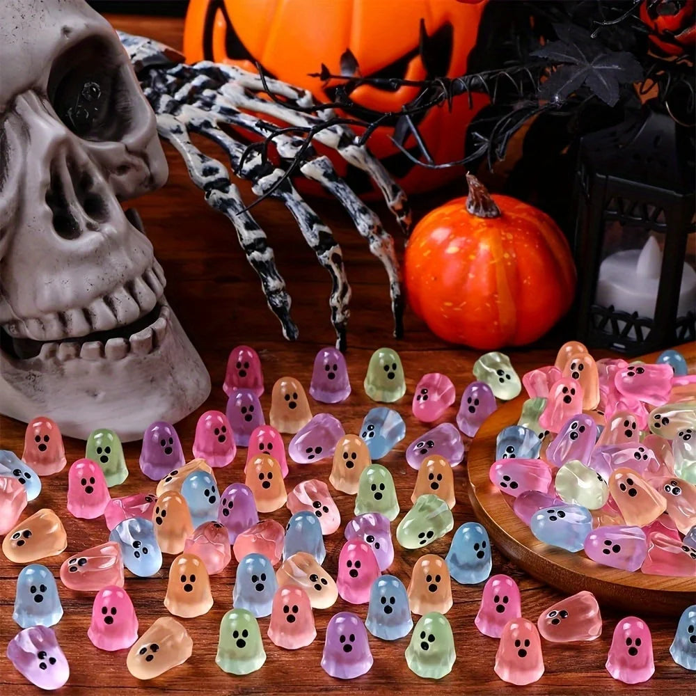 36pcs Halloween Mini Ghosts Figures, Luminous Small Little Resin Ghost Figurines