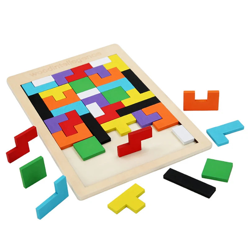 1 Set Wooden Blocks Puzzle Brain Teasers Toy Tangram