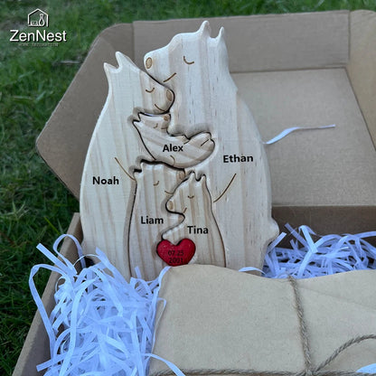 Art Wooden Bear Family Puzzle Personalized Name Custom