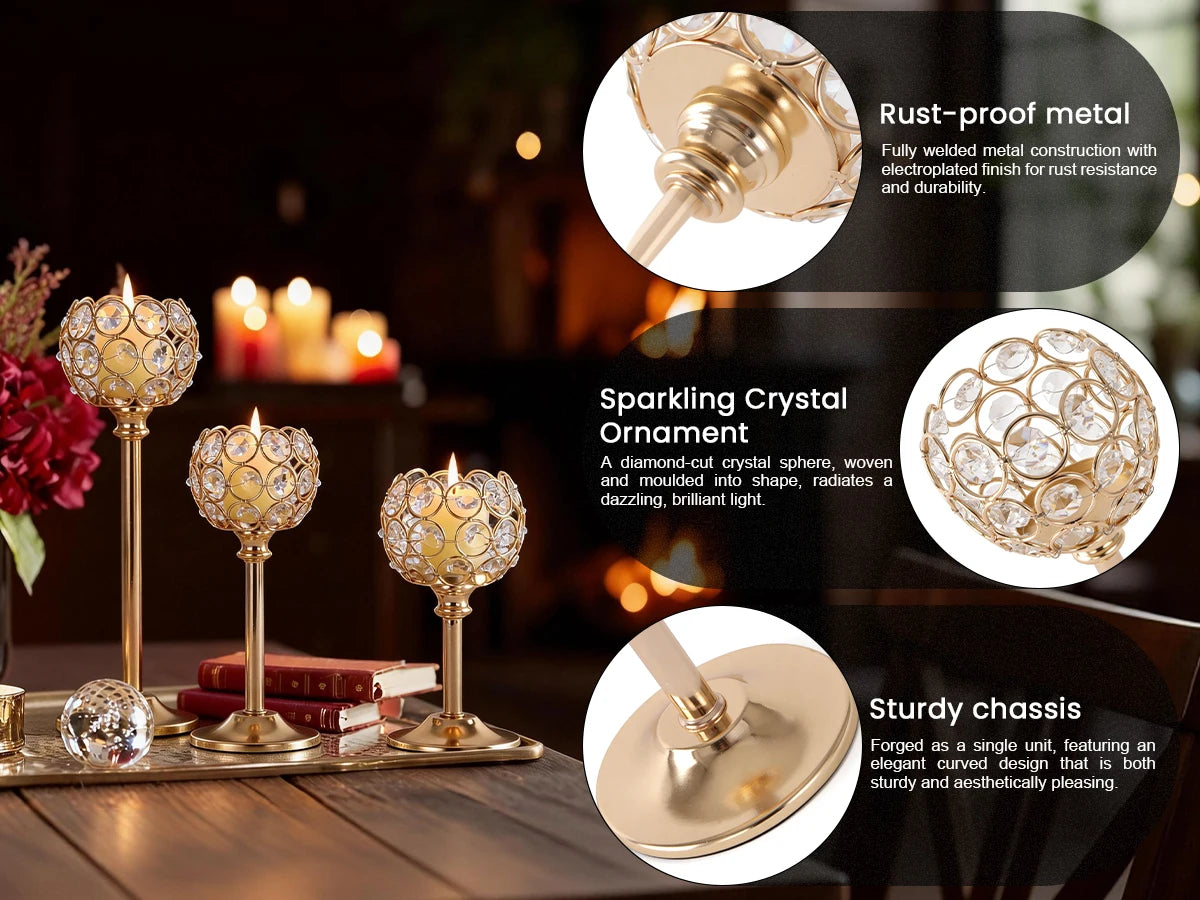Elegant Gold Silver Metal Glass Candle Holder Tealight