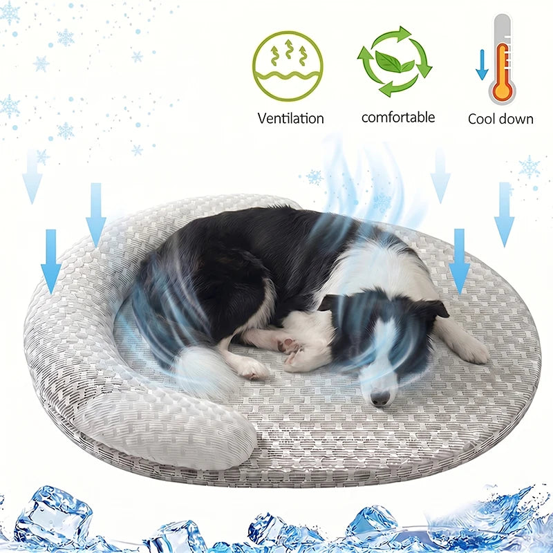 Cooling Dog Bed Summer Ice Silk Cat Mat Oval Pet Nest