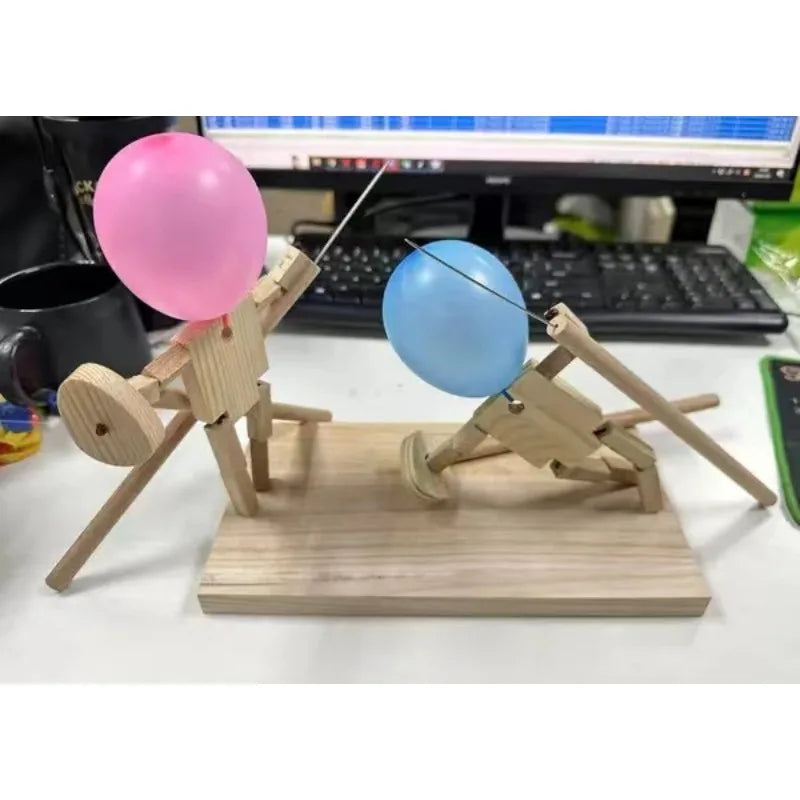 Balloon Bamboo Man Battle Handmade Wooden Fencing Puppet