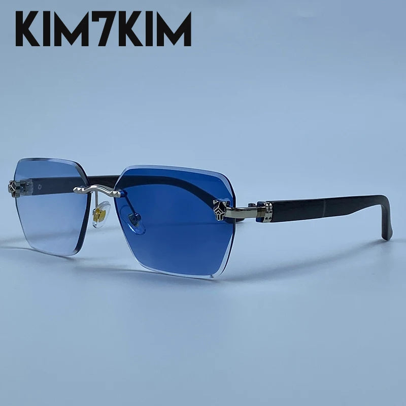 Square Rimless Photochromic Sunglasses Men Vintage