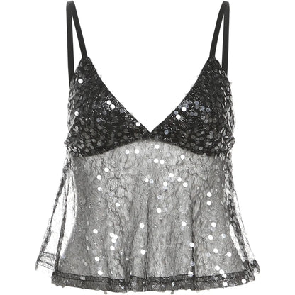 Weird Puss Sequins Patchwork Mesh Camisole Women