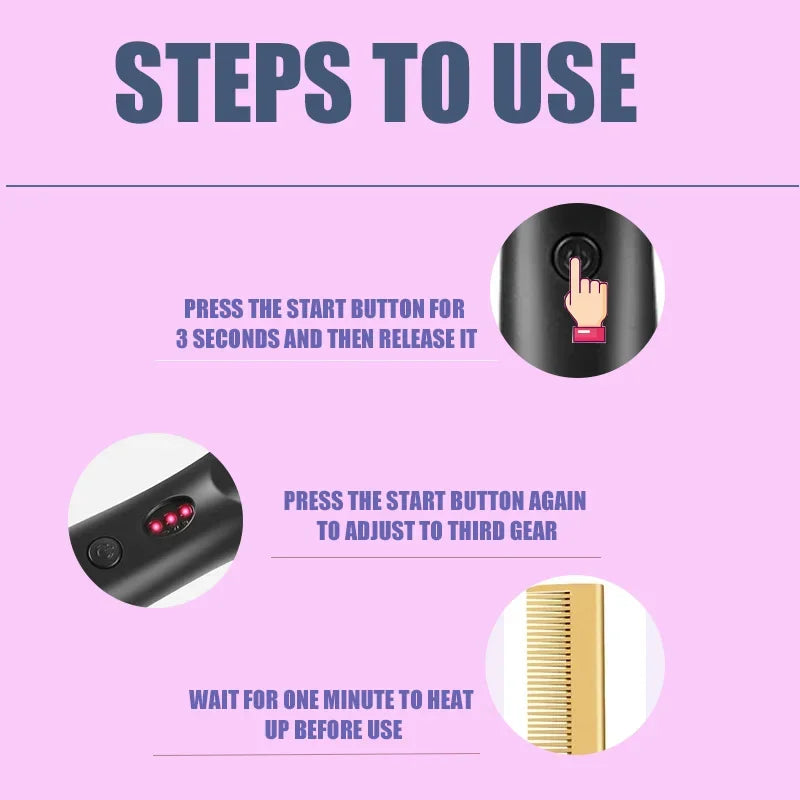 2 in 1 Electric Hot Heating Comb Hair Straightener Curler