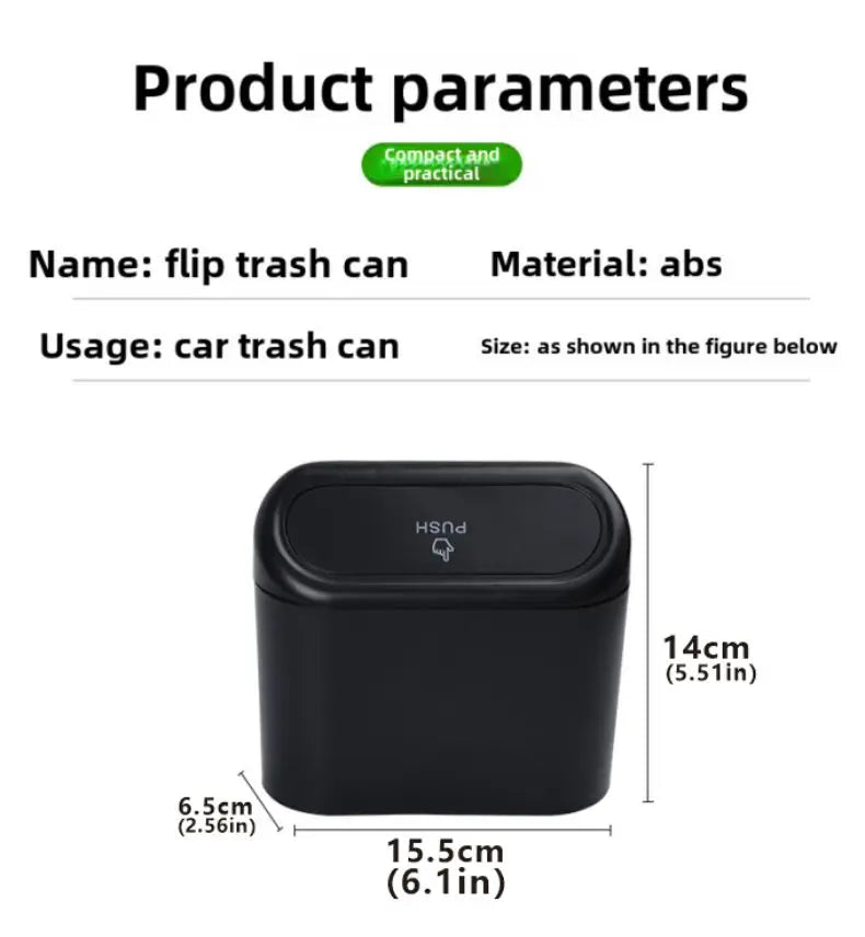 Car Trash Bin Kit Black Square Pressing With Lid