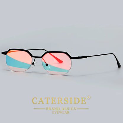 Retro Polygon Sunglasses Men Metal Semi Rimless