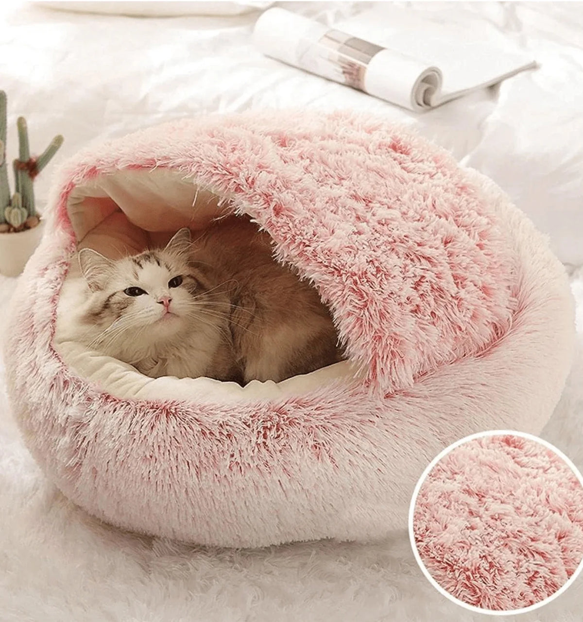 Soft Plush Pet Bed with Cover Round Cat Bed Mattress