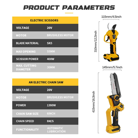 Brushless 1380W Electric Chainsaw Telescoping Pole Pruner