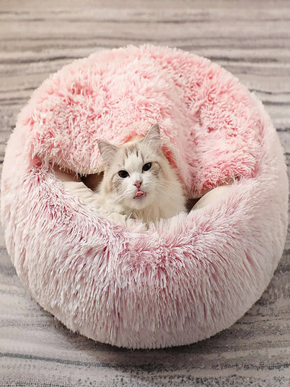 Soft Plush Pet Bed with Cover Round Cat Bed Mattress