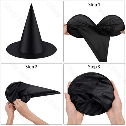 Halloween Black Witches Hats with Rope Hanging Wizard