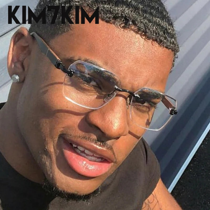 Square Rimless Photochromic Sunglasses Men Vintage