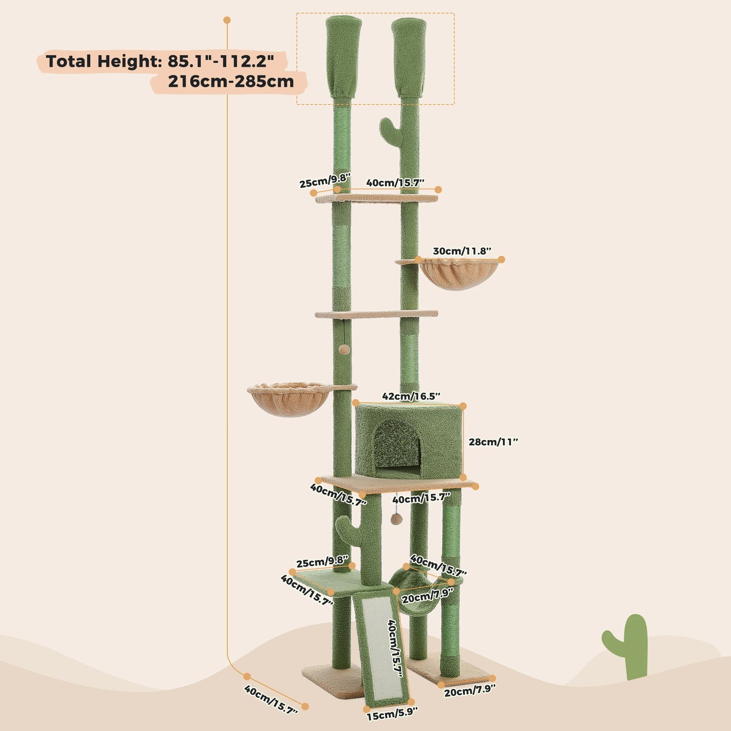 Cactus Cat Tree Floor to Ceiling Tower Scratching Posts