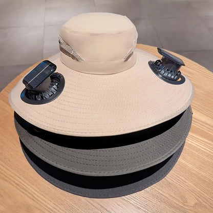 Large Size Quick Dry Bucket Hat With Solar Powered Fan USB Charging