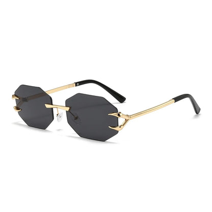 Rimless Hexagon Sunglasses Retro Irregular Square