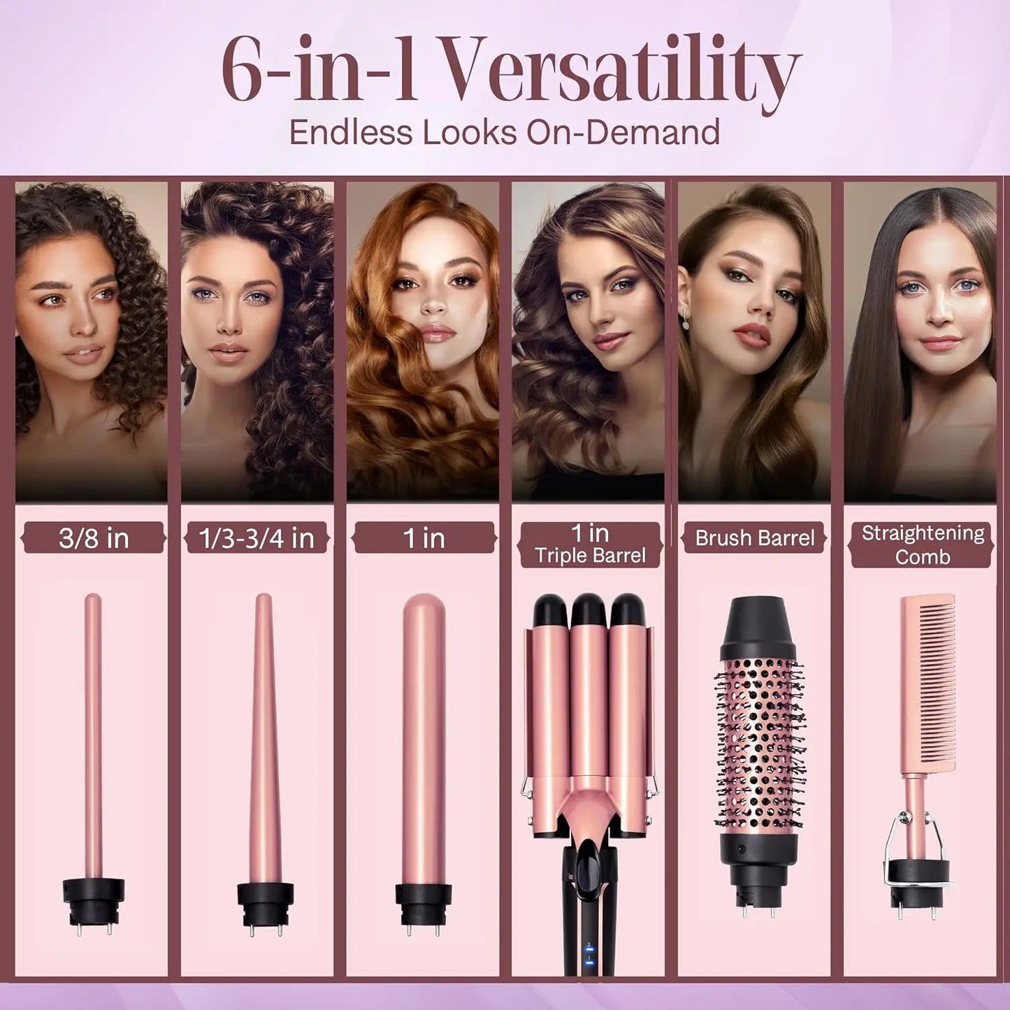 6-in-1 Hair Curler with 3 Barrel Hair Crimper