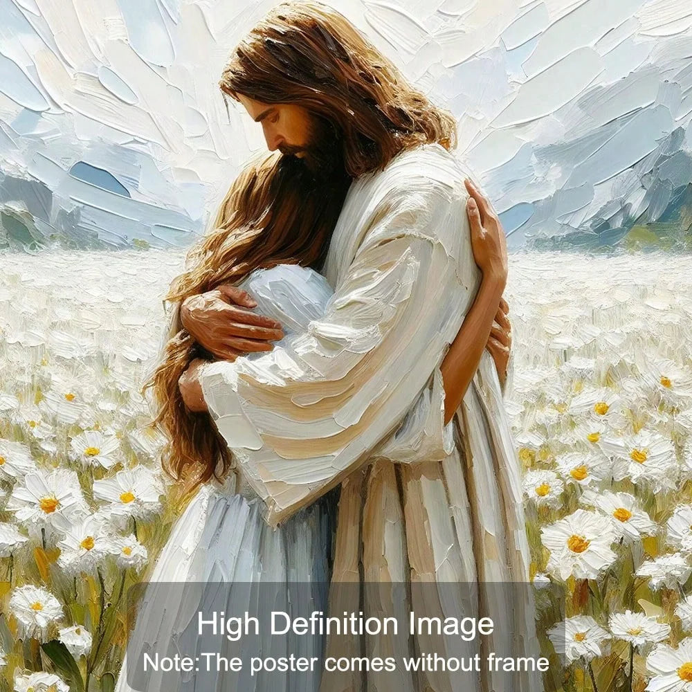 Jesus hugs girl canvas painting poster home decoration