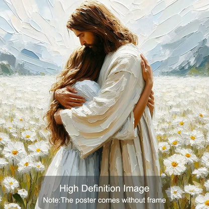Jesus hugs girl canvas painting poster home decoration
